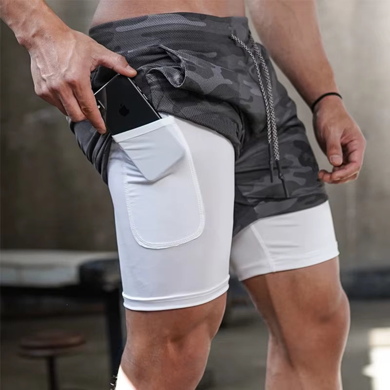 2020 Summer Running Shorts Men 2 in 1 Sports Jogging Fitness Shorts Training Quick Dry Mens Gym Men Shorts Sport Gym Short Pants