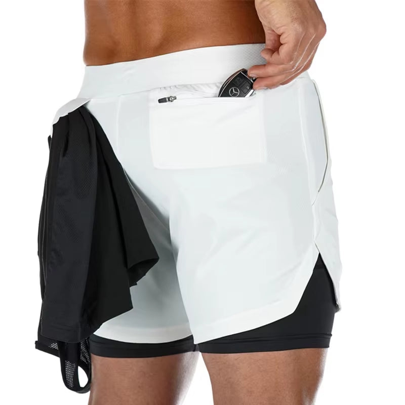 2020 Summer Running Shorts Men 2 in 1 Sports Jogging Fitness Shorts Training Quick Dry Mens Gym Men Shorts Sport Gym Short Pants
